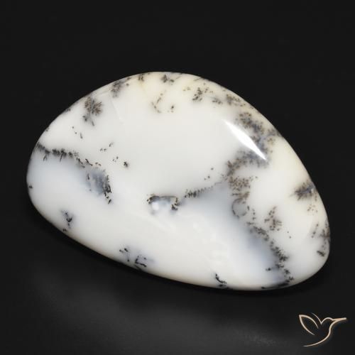 Agata dendritica bianco con nero naturale da 31.47 ct, Taglio a fantasia, Opaco
