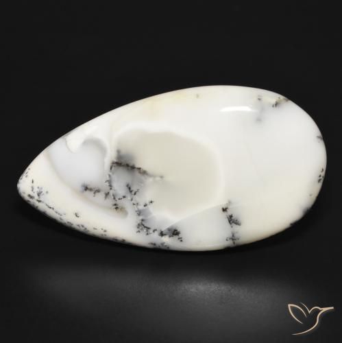 32.69ct Naturale bianco con nero Agata dendritica, Forma a pera, Opaco