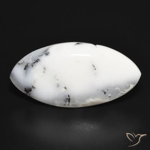 17.03ct Naturale bianco con nero Agata dendritica, Taglio marquise, Opaco