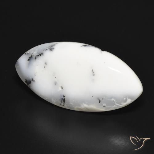 Agata dendritica bianco con nero naturale da 17.03 ct, Taglio marquise, Opaco