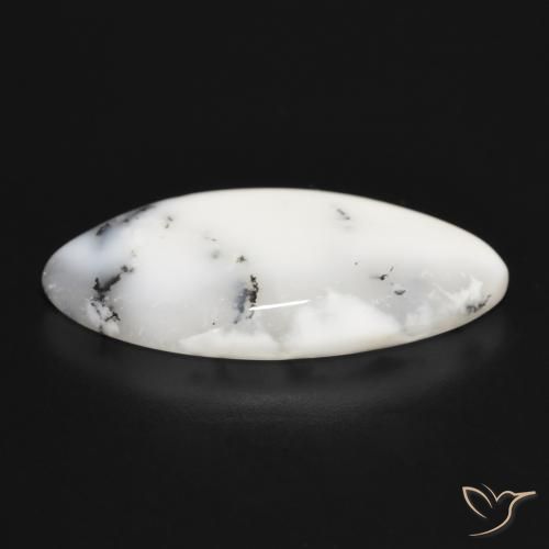 Agata dendritica bianco con nero naturale da 17.03 ct, Taglio marquise, Opaco
