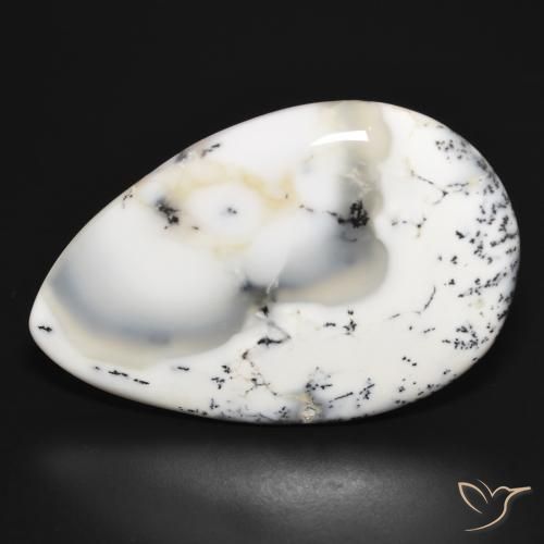 37.20ct Naturale bianco con nero Agata dendritica, Forma a pera, Opaco