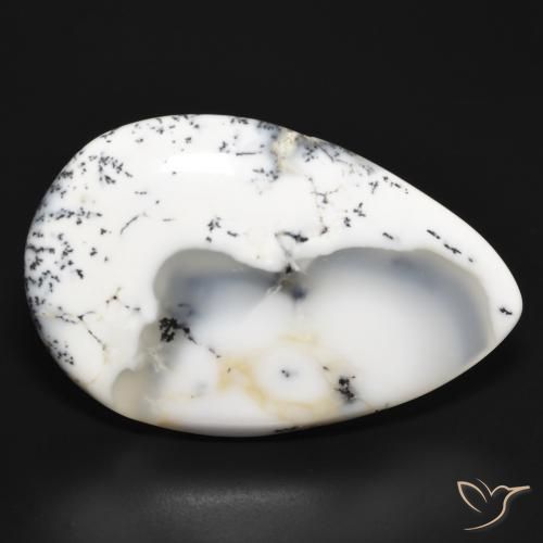 Agata dendritica bianco con nero naturale da 37.20 ct, Forma a pera, Opaco