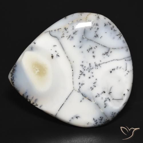 Agata dendritica bianco con nero naturale da 32.35 ct, Forma a pera, Opaco