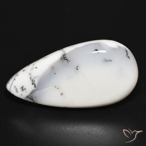 34.01ct Naturale bianco con nero Agata dendritica, Forma a pera, Opaco