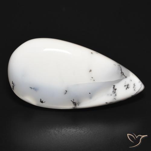 Agata dendritica bianco con nero naturale da 34.01 ct, Forma a pera, Opaco