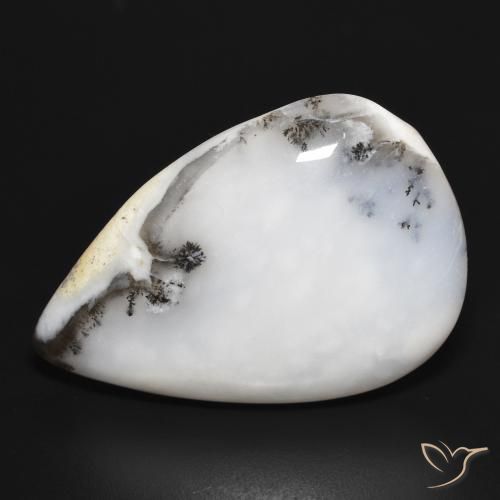 29.80ct Naturale bianco con nero Agata dendritica, Forma a pera, Opaco
