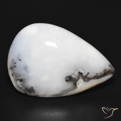 Agata dendritica bianco con nero naturale da 29.80 ct, Forma a pera, Opaco