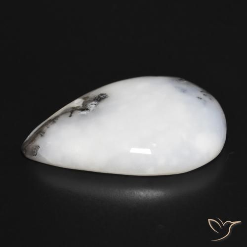 Agata dendritica bianco con nero naturale da 29.80 ct, Forma a pera, Opaco