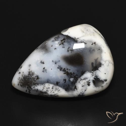 23.36ct Naturale bianco con nero Agata dendritica, Forma a pera, Opaco