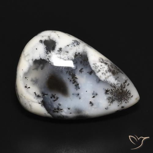 Agata dendritica bianco con nero naturale da 23.36 ct, Forma a pera, Opaco