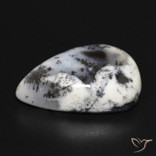 Agata dendritica bianco con nero naturale da 23.36 ct, Forma a pera, Opaco
