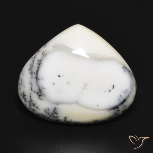 11.88ct Naturale bianco con nero Agata dendritica, Forma a pera, Opaco
