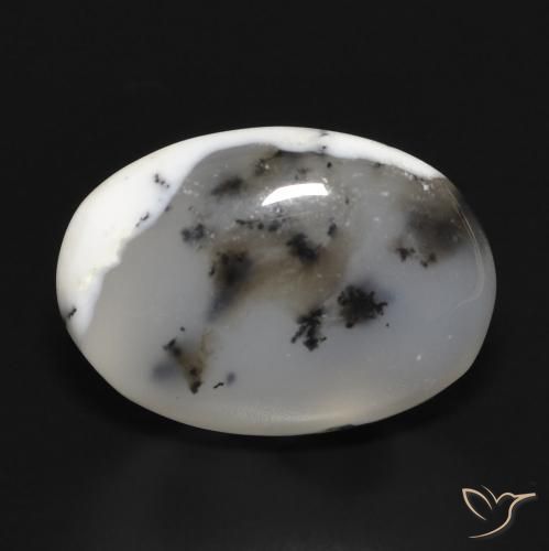 10.81ct Naturale bianco con nero Agata dendritica, Ovale, Traslucido