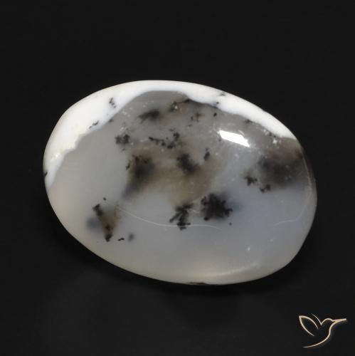 Agata dendritica bianco con nero naturale da 10.81 ct, Ovale, Traslucido
