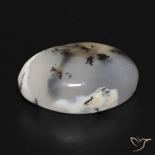 Agata dendritica bianco con nero naturale da 10.81 ct, Ovale, Traslucido