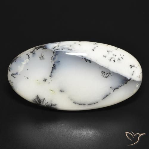 32.41ct Naturale bianco con nero Agata dendritica, Ovale, Opaco