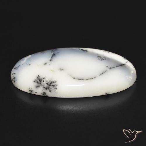Agata dendritica bianco con nero naturale da 32.41 ct, Ovale, Opaco