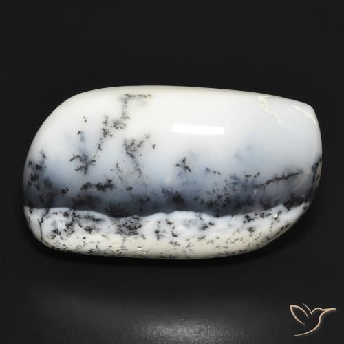 30.95ct Naturale bianco con nero Agata dendritica, Taglio a fantasia, Opaco