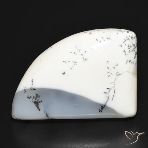 39.45ct Naturale bianco con nero Agata dendritica, Taglio a fantasia, Opaco