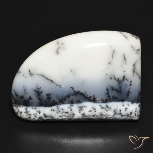 37.40ct Naturale bianco con nero Agata dendritica, Taglio a fantasia, Opaco