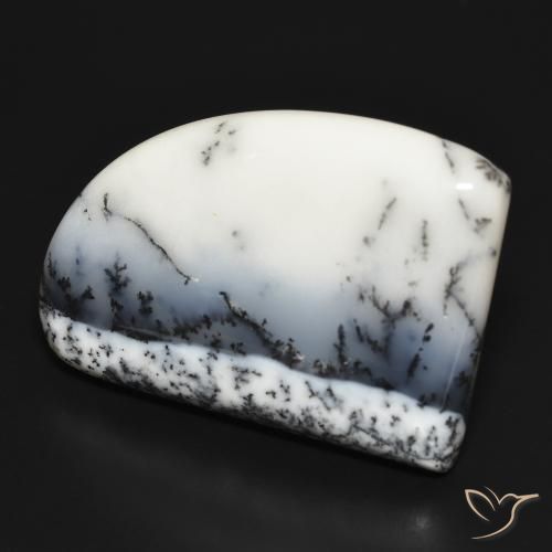 Agata dendritica bianco con nero naturale da 37.40 ct, Taglio a fantasia, Opaco