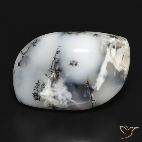 18.88ct Naturale bianco con nero Agata dendritica, Taglio a fantasia, Opaco