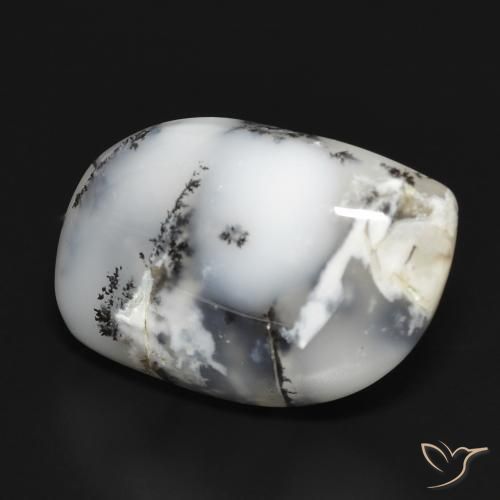 Agata dendritica bianco con nero naturale da 18.88 ct, Taglio a fantasia, Opaco