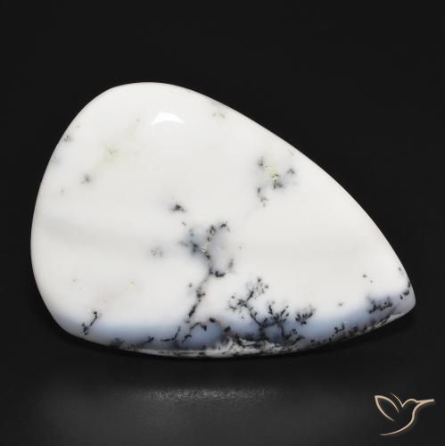 Agata dendritica bianco con nero naturale da 36.87 ct, Forma a pera, Opaco