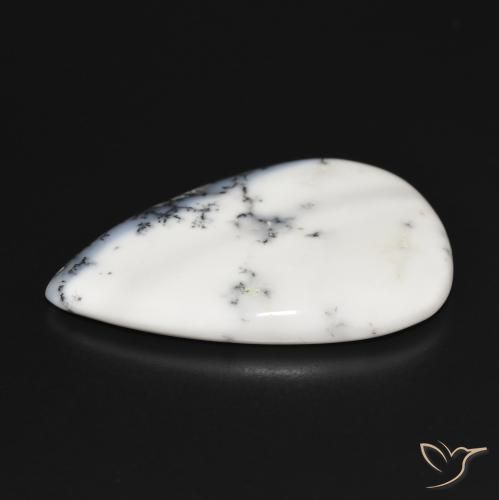 Agata dendritica bianco con nero naturale da 36.87 ct, Forma a pera, Opaco