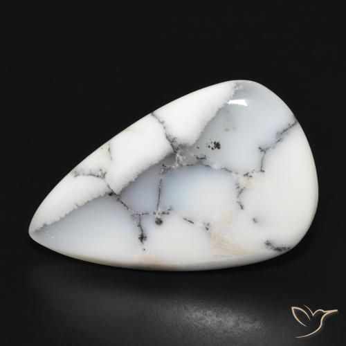 15.10ct Naturale bianco con nero Agata dendritica, Forma a pera, Opaco