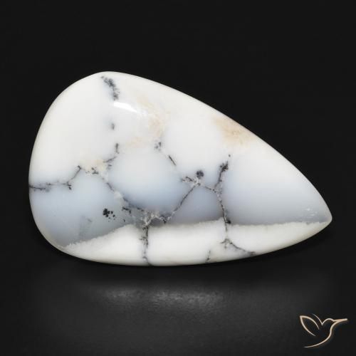 Agata dendritica bianco con nero naturale da 15.10 ct, Forma a pera, Opaco