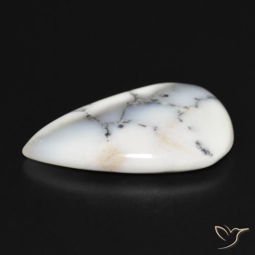 Agata dendritica bianco con nero naturale da 15.10 ct, Forma a pera, Opaco