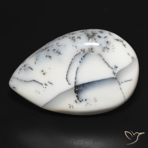 32.78ct Naturale bianco con nero Agata dendritica, Forma a pera, Opaco