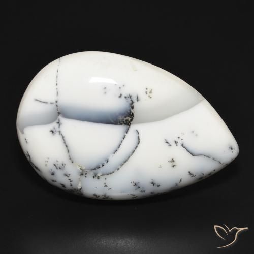 Agata dendritica bianco con nero naturale da 32.78 ct, Forma a pera, Opaco