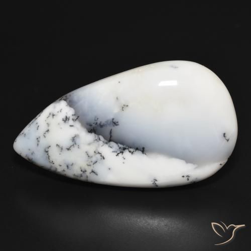 43.76ct Naturale bianco con nero Agata dendritica, Forma a pera, Opaco