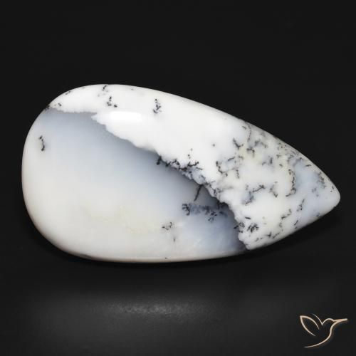 Agata dendritica bianco con nero naturale da 43.76 ct, Forma a pera, Opaco