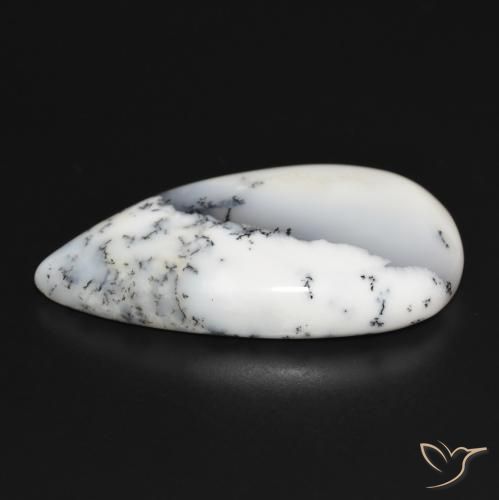 Agata dendritica bianco con nero naturale da 43.76 ct, Forma a pera, Opaco