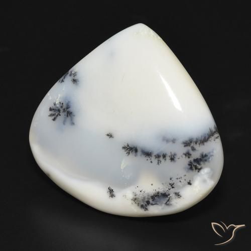 Agata dendritica bianco con nero naturale da 18.86 ct, Forma a pera, Opaco