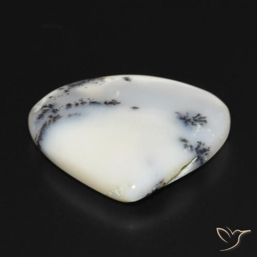 Agata dendritica bianco con nero naturale da 18.86 ct, Forma a pera, Opaco