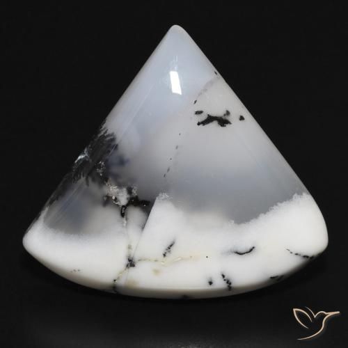 Agata dendritica bianco con nero naturale da 17.43 ct, Taglio trillion, Opaco
