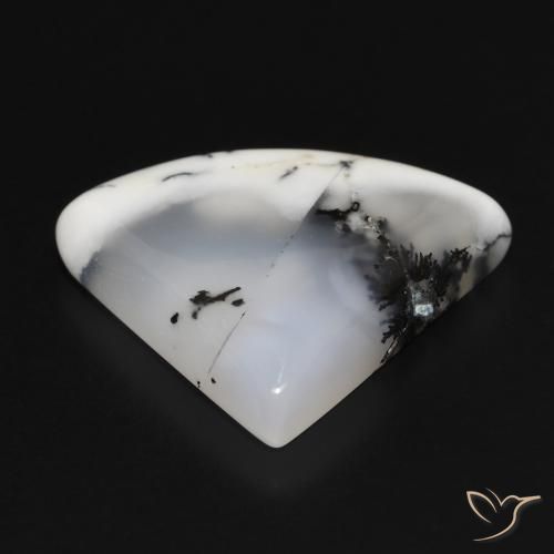 Agata dendritica bianco con nero naturale da 17.43 ct, Taglio trillion, Opaco