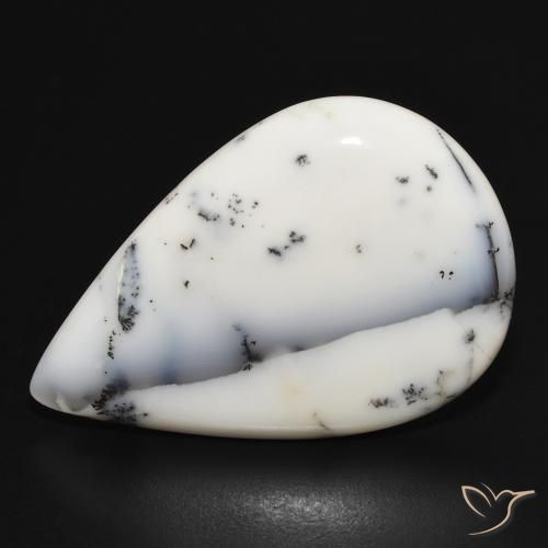 23.09ct Naturale bianco con nero Agata dendritica, Forma a pera, Opaco