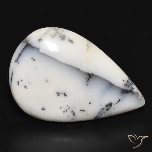 Agata dendritica bianco con nero naturale da 23.09 ct, Forma a pera, Opaco