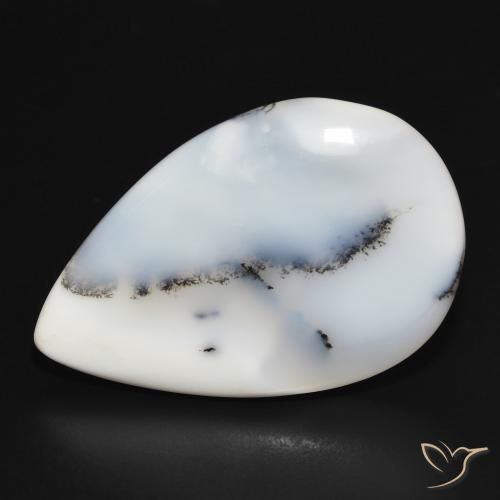 26.36ct Naturale bianco con nero Agata dendritica, Forma a pera, Opaco