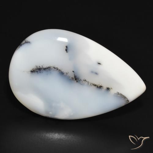 Agata dendritica bianco con nero naturale da 26.36 ct, Forma a pera, Opaco