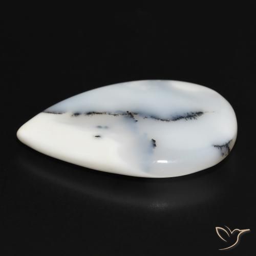 Agata dendritica bianco con nero naturale da 26.36 ct, Forma a pera, Opaco