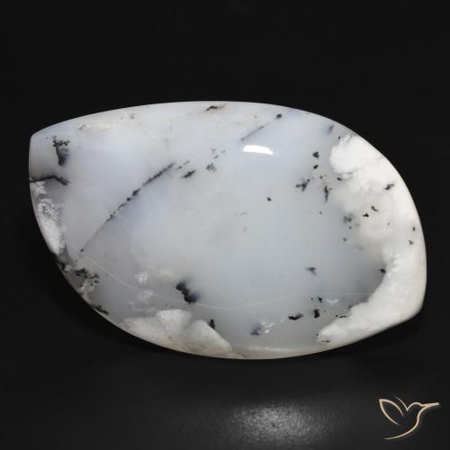 38.75ct Naturale bianco con nero Agata dendritica, Taglio a fantasia, Opaco