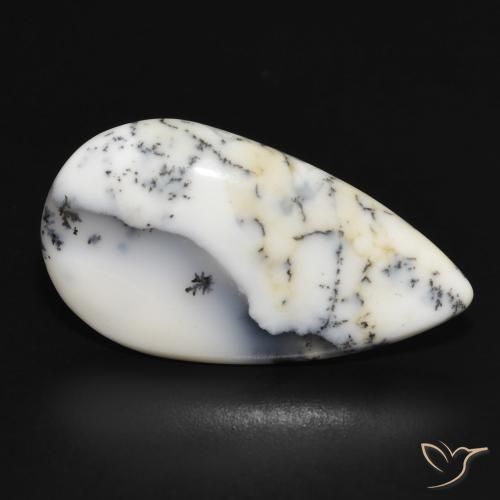 Agata dendritica bianco con nero naturale da 12.80 ct, Forma a pera, Opaco
