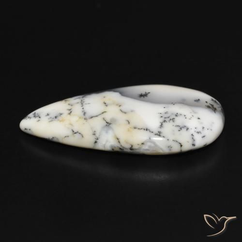 Agata dendritica bianco con nero naturale da 12.80 ct, Forma a pera, Opaco